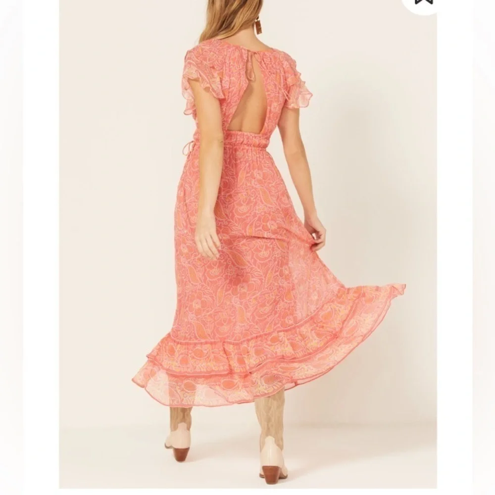 Cleobella Hannah Cutout Tiered Ruffle Maxi Dress Coral Blossom M Romantic NEW - Picture 2 of 16